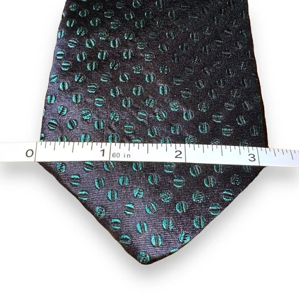 Tom James Navy & Teal Coffee Bean Made in USA Silk Tie